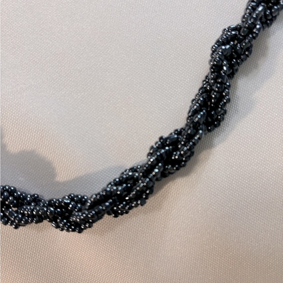 Blue Beaded Twist Necklace with Silver Tone Chain and Barrel Fastener 22" Length - Picture 4 of 4